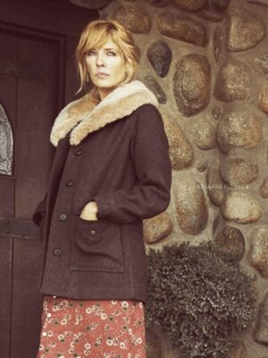 Beth Dutton Yellowstone Kelly Reilly Shearling Brown 100% Pure Soft Wool Coat