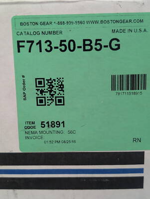 Boston Gear F713-50-B5-G 700 Series Speed Reducer, C-Face, 56C, 50:1