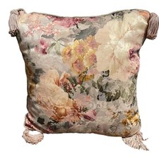 Vtg Brocade Throw Pillow Cord Tassel 18x18 Taupe Gold Pink Burgundy Green