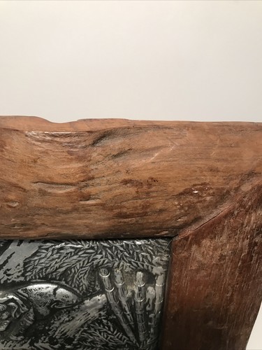 Escultura en relieve de metal de colección elefantes marco de madera con ganchos arte de pared rústico único en su clase - Imagen 9 de 12