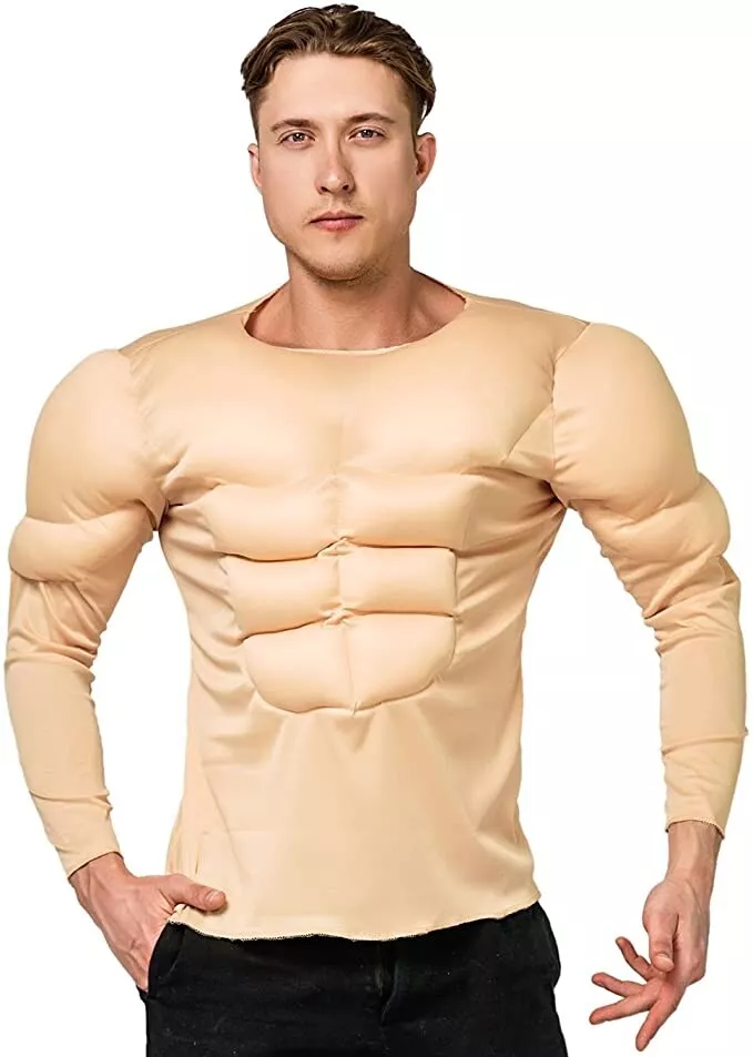 Mens Fake Muscle Shirt Body Suits Chest Pads Costume Abdomen Strong Abs Six  Pack