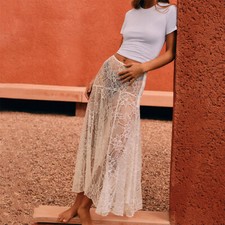 White Lace Maxi Skirt Sexy See Through Beach Bikini Cover Up Skirts S/M/L Women