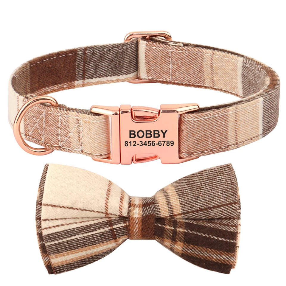 Bow Tie Dog Collar Personalised Custom Name Buckle Necktie for Small Dogs S/M/L - Image 3 of 4