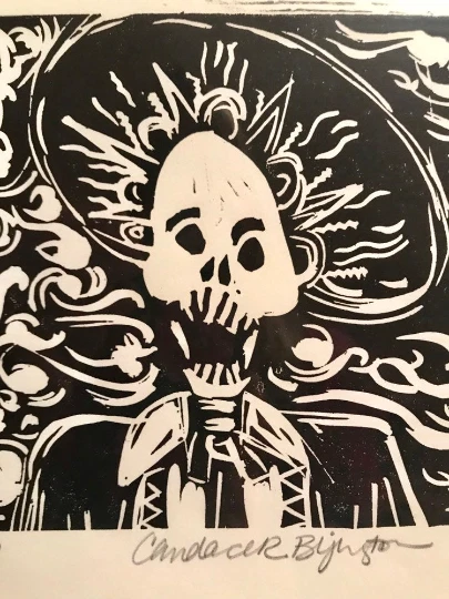 Banda de Mariachi Esqueleto Día de los Muertos Linocorte Impresión Original Hecho a Mano Arte  Foto 3 de 4