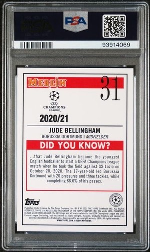 2020-21 Merlin Chrome UCL Jude Bellingham RC #31 PSA 10 Gem Mint - Picture 2 of 2