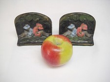 Pair Vintage 1920'S Cast Iron BOOKENDS-GIRLS IN HATS READING-ORIG. PAINT-VG