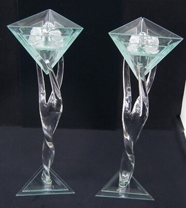 2 Large Art Deco Crystal Holders SEE DESCRIPTION 14.25"