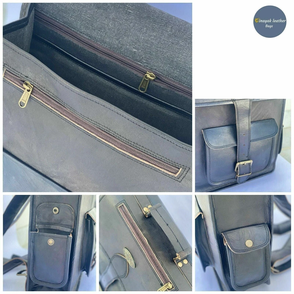 16,,,Sac à dos en cuir noir véritable pour homme fait main GRAND sac à dos po... - Photo 3/4