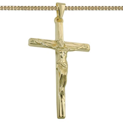 FACHHANDEL-DIREKT Gold 585 Jesus Christus Kreuz Anhänger Taufe Kommunion mit Kette Silber 925 verg