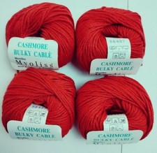 4 Balls CASHMORE RED Bulky Cable Yarn Lambswool Blend ITALY 50 Gr Myoliss 90 M