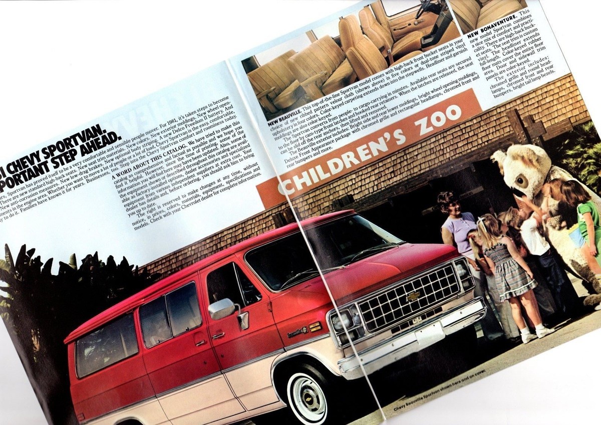 1970年代 G20 G10, Chart: Color with Brochure SPORTVAN Van Chevrolet 1981 額装 ポスター5点セット スポーツ VAN ヴィンテージ 店舗用品