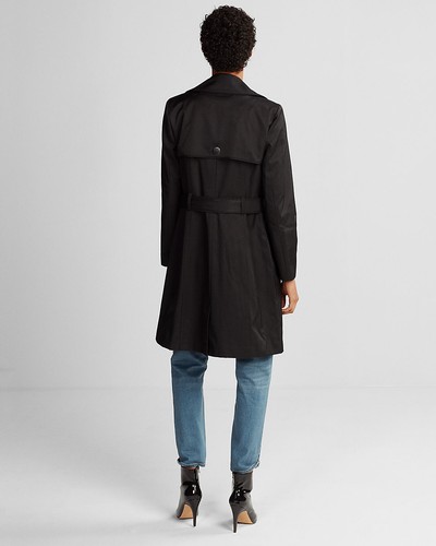 NEW EXPRESS $148 BLACK PIPED DOUBLE BREASTED TRENCH COAT SZ XXS - Picture 3 of 3