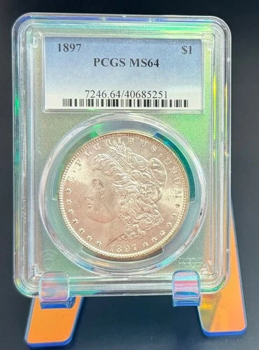 1897-P $1 Morgan Dollar 90% Silver Philadelphia PCGS MS64 US Coin