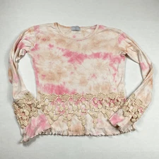 Claire Pettibone Tie Dye Boho Top S Lace Crochet Bell Sleeve Cottagecore FLAW