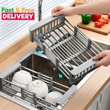 Adjustable Stainless Steel Kitchen Dish Drying Sink Rack Drain Strainer Basket