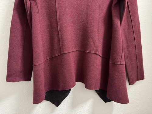 Veste longue moto Eileen Fisher laine pull cardigan bordeaux femme petit - Photo 9/11