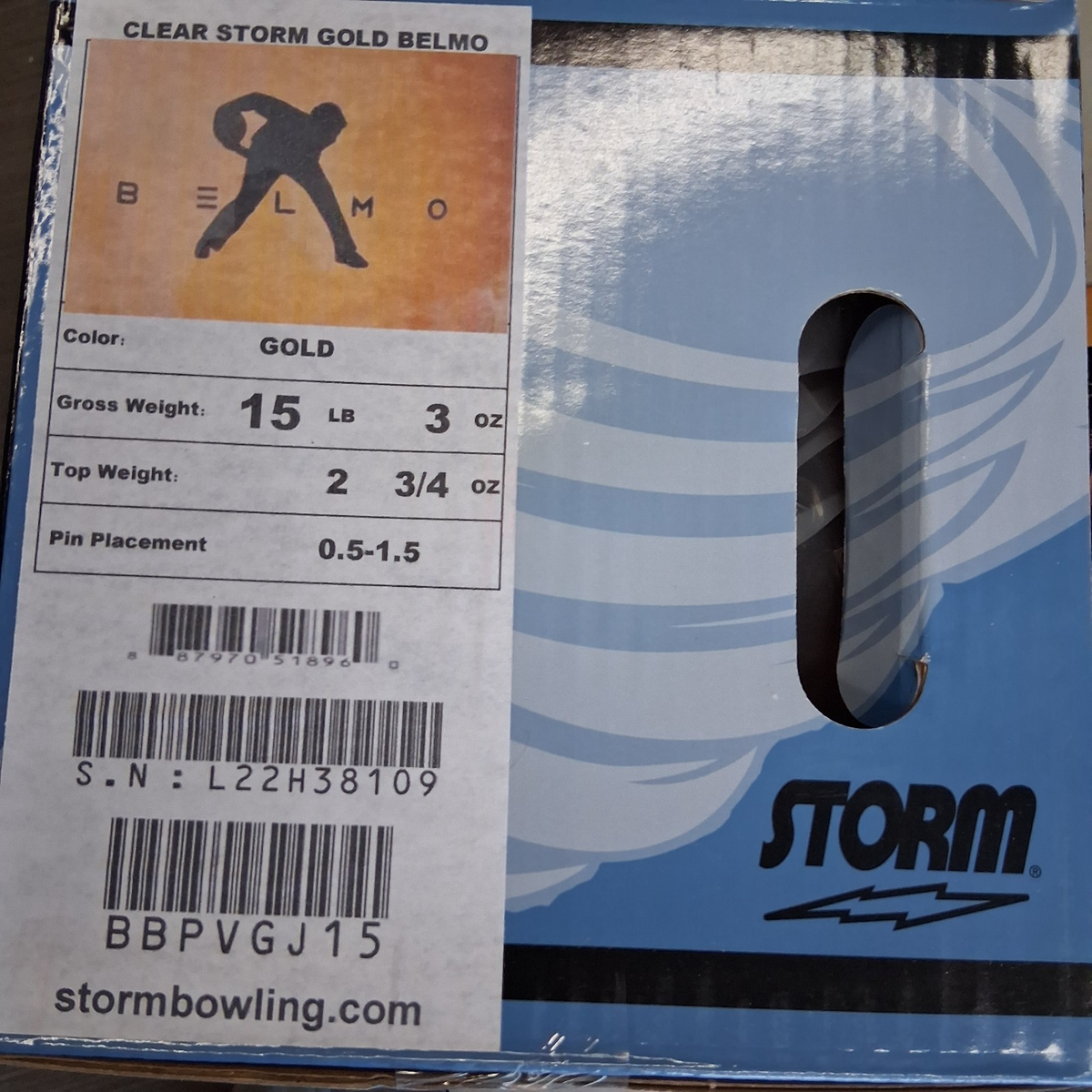 Storm Clear Storm Gold Belmo bowling ball 15 LB. 1ST QUALITY NEW