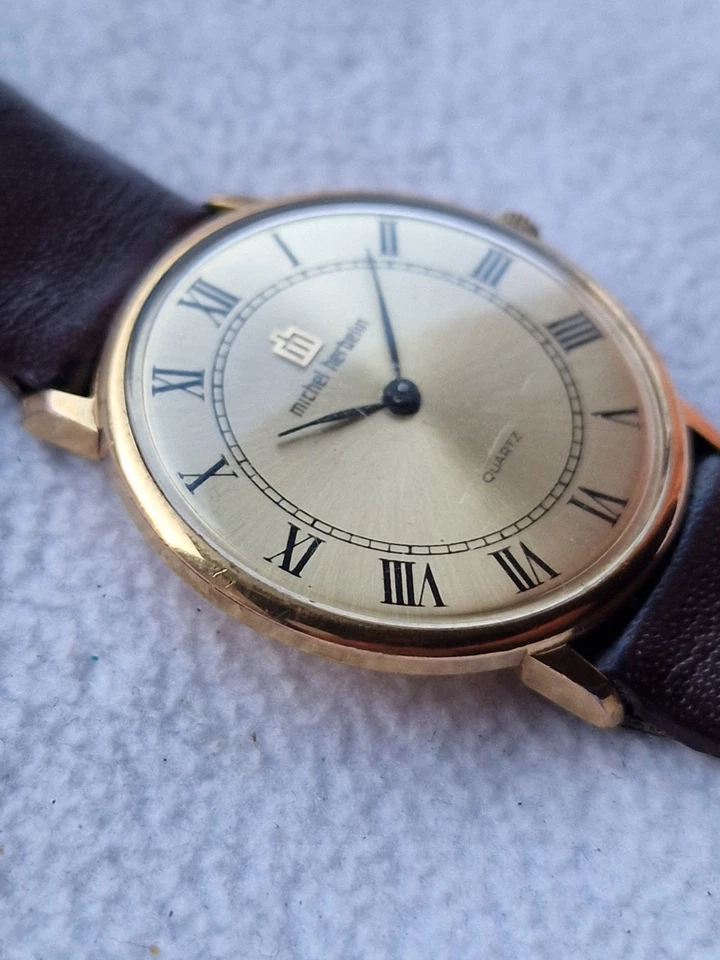 Reloj Michel Herbelin Hombre Oro Vintage Francia Cuarzo Cuero - Repuestos/Reparación Foto 2 de 4