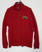 VTG Polo By Ralph Lauren 1/4 Zip Sweater Red Large 3 Triple Pony Logo