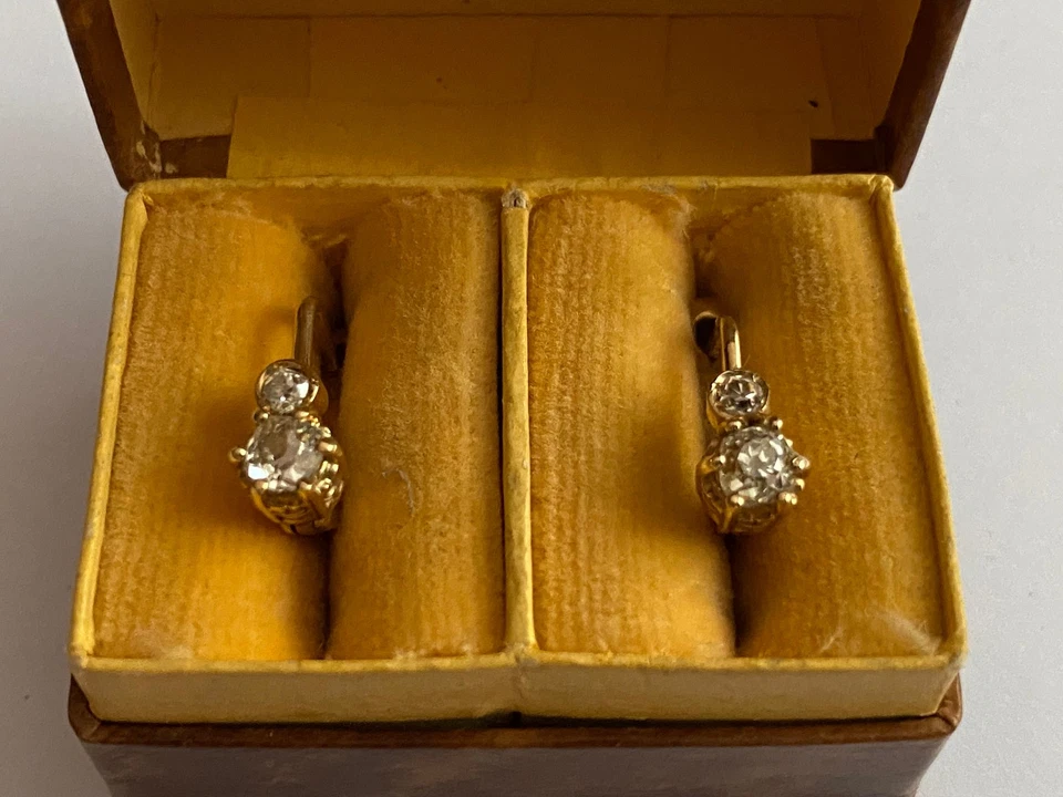 Pendientes antiguos imperiales raros Fabergé KF 14k oro macizo 56 diamantes damas Foto 3 de 4