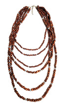Brown Wood Beaded Silver Tone Layered Multi Strand Necklace 25 Statement Boho
