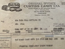 1928 Curtis Candy Company Baby Ruth Bars Billhead Ada Oklahoma Coca Cola Bottle