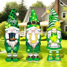 3 Pcs St. Patrick's Day Yard Sign Gnome Outdoor Sign with Stakes St. Shamrock