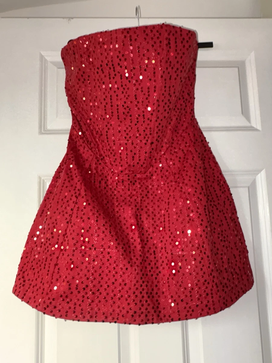 strapless open back dress Red Sequin Choker Party Dress With Sleeves Going Out Outfit  Styledup.co.uk