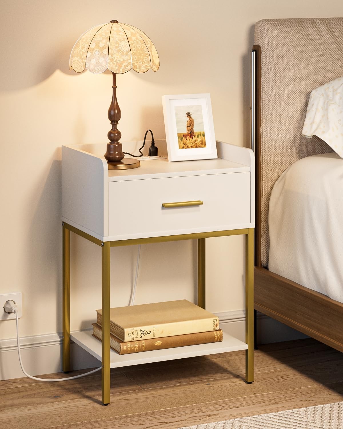 Modern 3-Tier Nightstand with Charging Station for Small Spaces-image