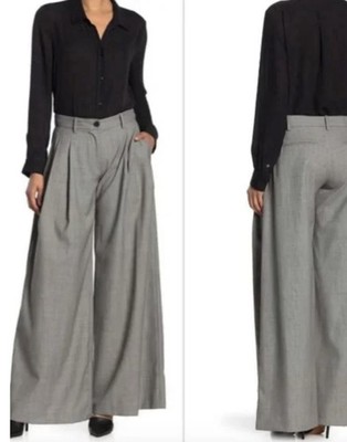 Nili Lotan Inez Dress Pants Wide Leg Wool Women Sz 10 Gray Plated Plaid Casual