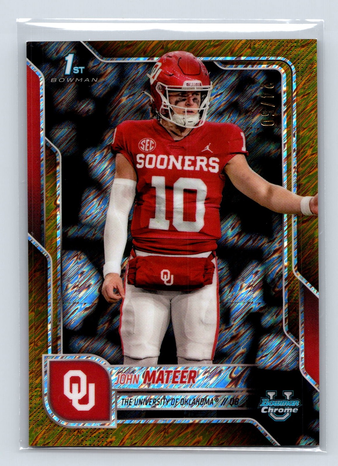 2025 Bowman University Chrome John Mateer 1st Gold Shimmer /50