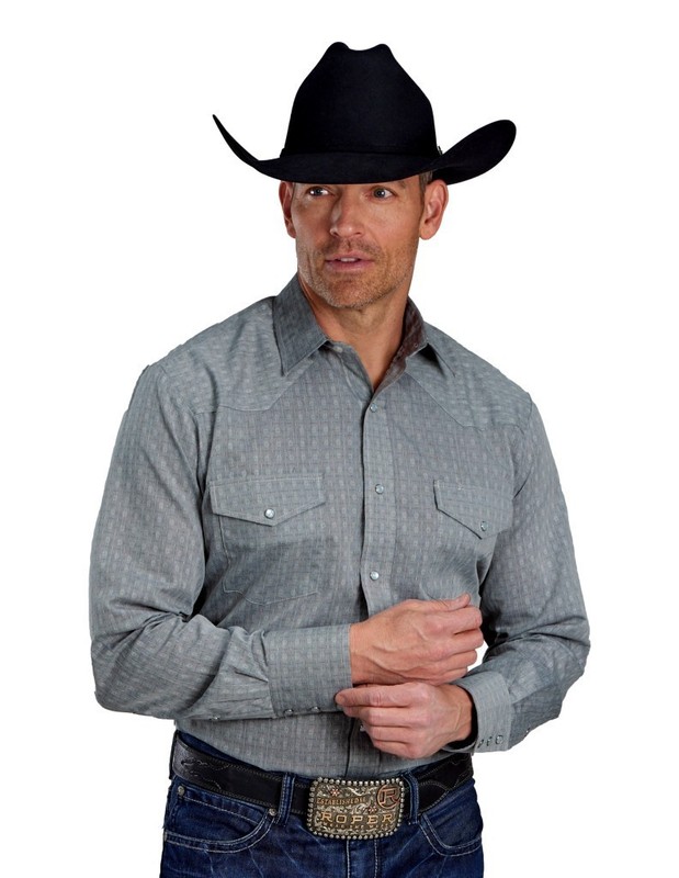 Roper Western Shirt Mens Abstract L/S Snap LT Gray 01-001-0172-0701 GY CLEARANCE