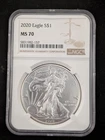 2020 American Silver Eagle 1 oz $1 - NGC MS 70 - Brown Label (Cert: 5831982-157)