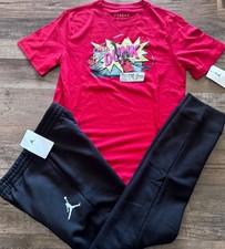 NWT Nike Air Jordan Boys YLG Black/Red/White COMIC DUNK Jogger Pants Set Large