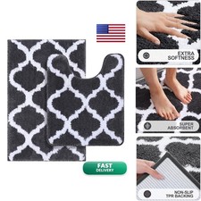 OLANLY 2 Piece Bathroom Rugs Microfiber Non-Slip Mats 30x20 24x20 Dark Grey