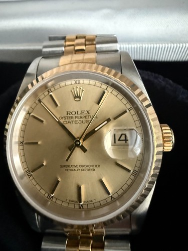 Rolex Datejust 36mm Jubilee 18K Gold Steel Champagne Dial Mens Watch year 1997