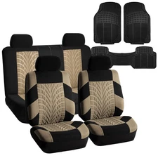 Auto Vehicle Seat Covers Combo with Floor Mats Beige