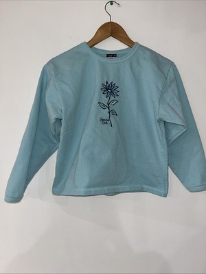 Oshkosh Genuine Girl Blue Heavy Long Sleeve Shirt Flower Design Size L