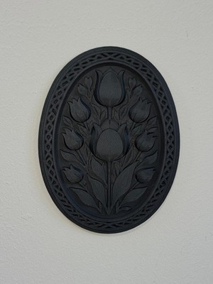 Gothic Floral Wandrelief Schwarz Oval Dunkel Botanisch Dekor Minimalistisch Wandbild 22