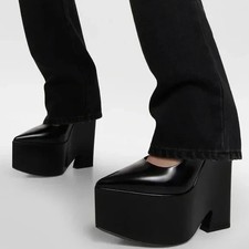 Versace Tempest Black Leather Platform Wedge Pump Heels NEW $1175, Size 8 | 38