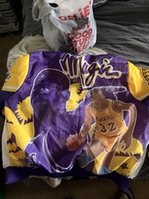 90s LA Lakers Magic Johnson Vintage Chalk Line Fanimation Satin Jacket (M)