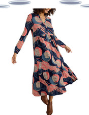 Ex White Stuff Women's Midi Dress - Jersey Long Sleeve Geo Multi (Slight Defect)