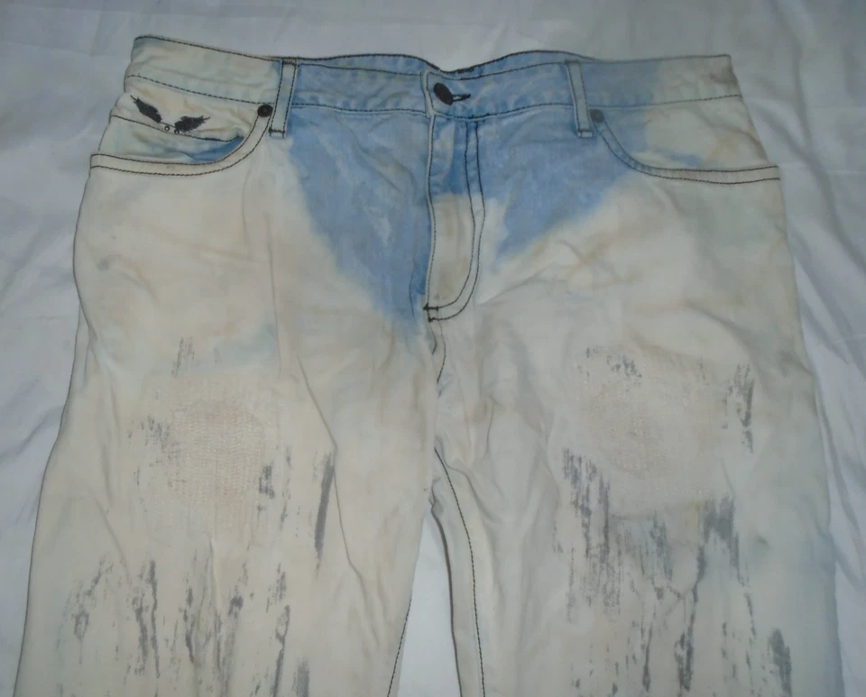 Robin's Jean Mens Long Flap Rhinestones Pockets Acid Wash Tie Dye Jeans Tag 40 - Image 3 of 4