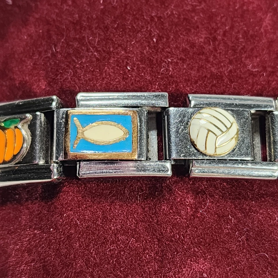 Pulsera italiana vintage de acero inoxidable se expande 17 dijes + Navidad Y2K Foto 3 de 4