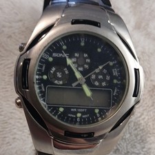 SONIC Ana-Digi Quartz Watch 30m WR Silver SS Case Black Rubber Strap Ref 810