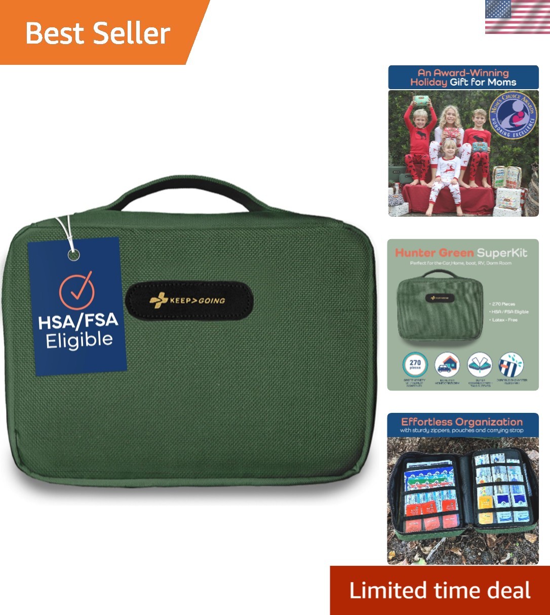 Keepgoing large first aid kit for kids 270pc car home boat travel latex-free