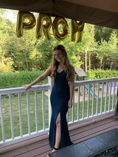 Aria couture Navy blue sparkly prom dress with slit Size XS
