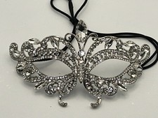 Masquerade Mask Clear Rhinestones and Metal Venetian Party Prom Mardi Gras