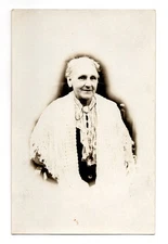 Elderly Senior Woman Dress Shawl Brooch Real Photo Postcard RPPC Unposted