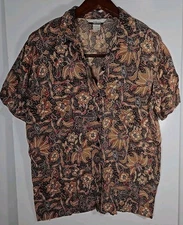 Melrose Options Womens Brown Floral  Blouse 100% Rayon Sz  M  Perfect For Summer